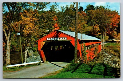 Old Covered Bridge Fall Colors Route 4 Taftsville VT Postcard E23