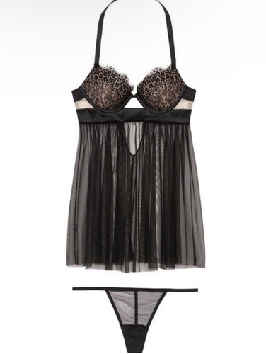 Victoria’s Secret Eyelash Lace Babydoll Lingerie Black 34D - Picture 12 of 15