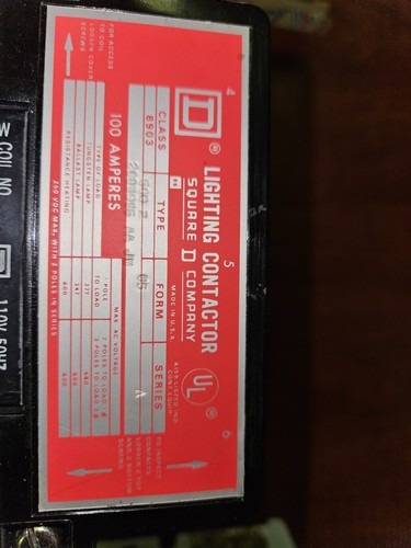 SQUARE D 100 AMP 3 POLE LIGHTING CONTRACTOR CLASS 8903 WITH 110 VOLT COIL - Picture 2 of 6