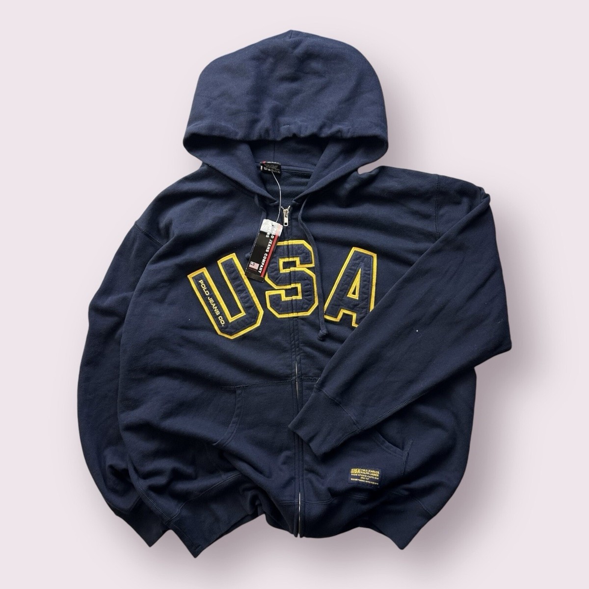 Vintage Men's Polo Ralph Lauren USA Full Zip Hoodie Size 2XL 90s