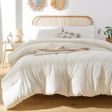 Ivory California King Comforter Set, 3Pcs All-Season Soft Bedding