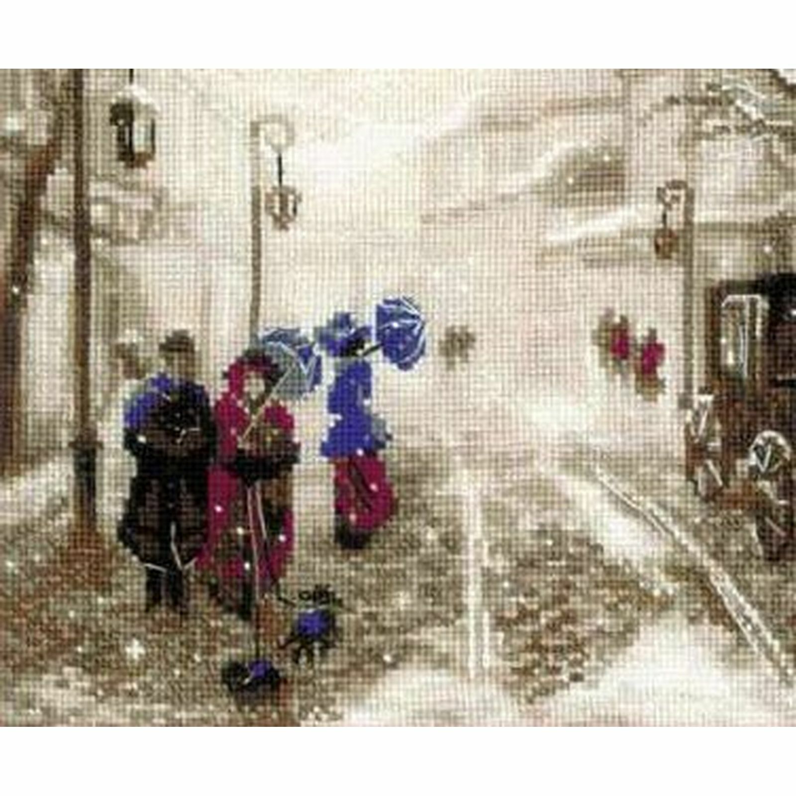 Kit point de croix Rue de l'ancien temps Riolis 1400 canevas broderie fils laine