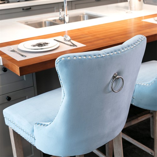 2pcs Velvet Upholstered Barstools 26"H Counter Height Chair Stools (Light Blue) - Picture 13 of 15