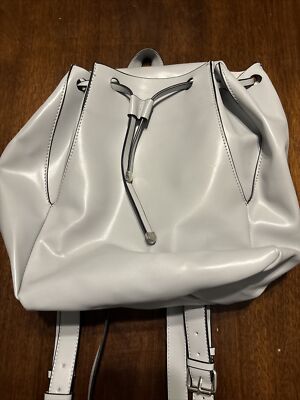 Zara Faux Leather Drawstring Backpack Gray Medium Size Bag