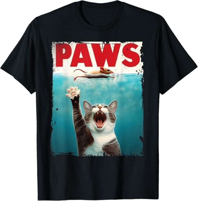 PAWS Parody Cat Mouse Humorous Cat Chasing Mouse Kitten Unisex T-Shirt