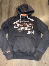 SuperDry Distressed Hoodie Mens Size Medium Sweatshirt Japan Fleece Gray Orange