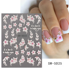 5D Embossed Pink Camellia Flowers Decals Nail...