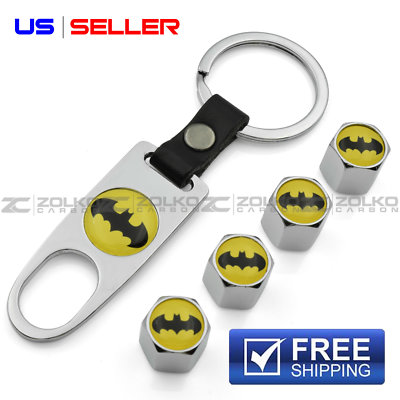 VALVE STEM CAPS KEYCHAIN WHEEL FOR BATMAN KEY FOB KEYS VS84 - US SELLER