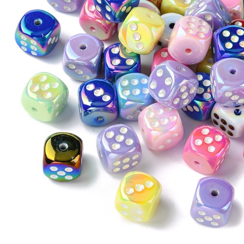 50x Acrylic UV Plating Dice Spacer Cube Loose Beads for Bracelet Jewelry Making - Picture 2 of 6