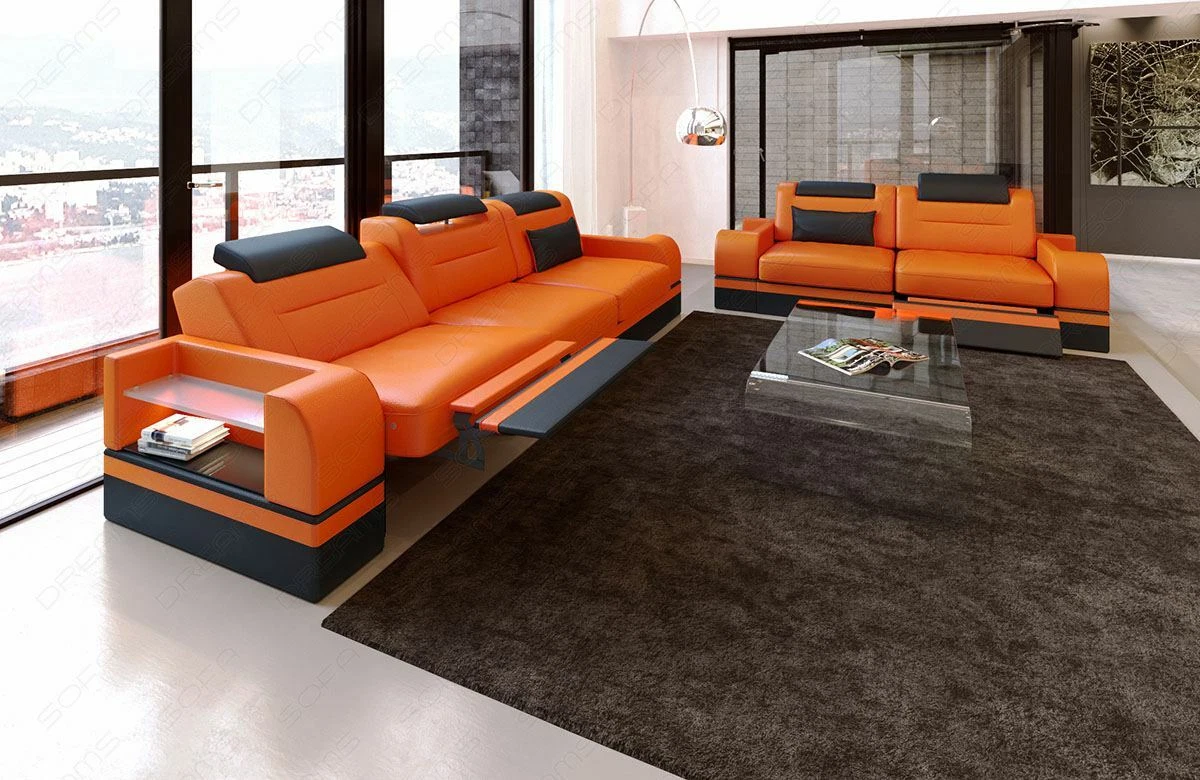 Ledersofa Couch Leder PARMA 3er 2er Beleuchtung Luxus Mega