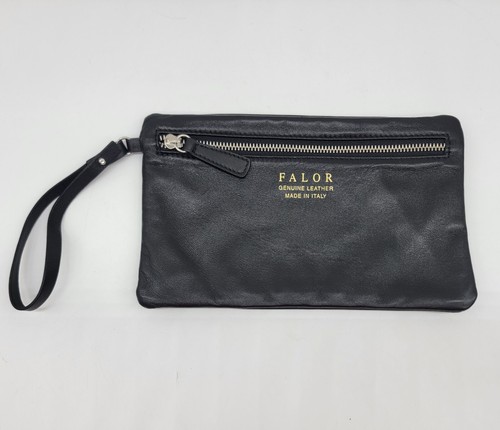 Borsa Falor da polso in vera pelle italiana super morbida pelle nera nuova senza etichette