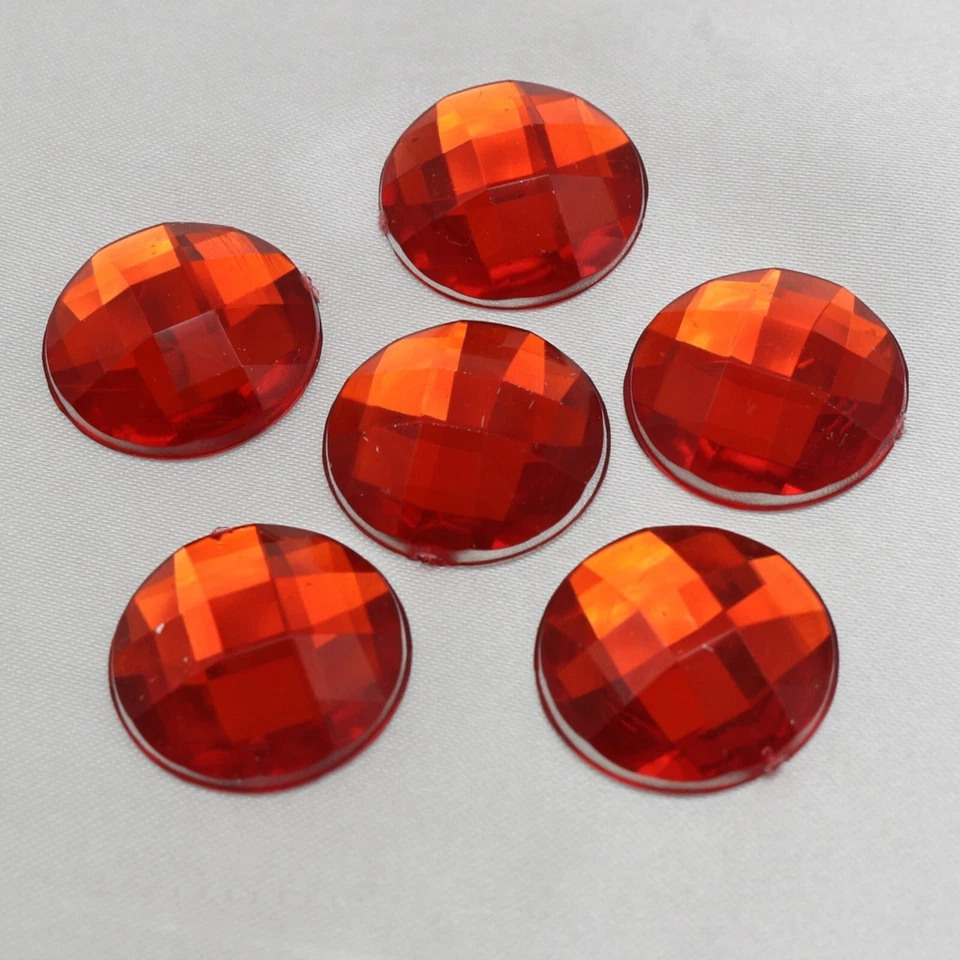 50 Red Acrylic Flatback Rhinestone Round Gem Beads 18mm No Hole - Image 4 of 4