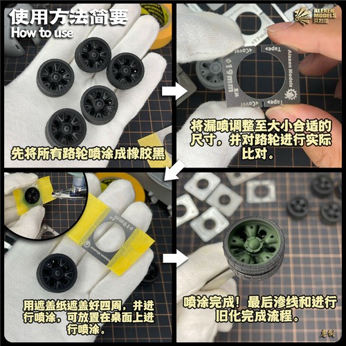 Alexen AJ0051 WWII Tank Roadwheel Adjustable Leakage Spray Stenciling Template - Picture 7 of 8