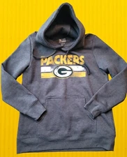 Green Bay Packers Proline Grey Youth Hoodie Hooded Sweatshirt Large 14-16
