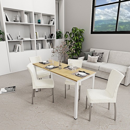 Scrivania PC legno tavolo computer gambe metallo desk bianco e rovere 138 cm - Foto 2 di 5