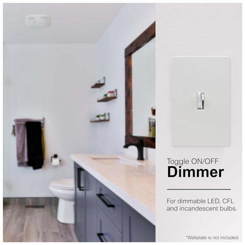 GE Single Pole Dimmer Toggle Switch, On/Off/Dim Settings, for Dimmable LED, CFL - Picture 6 of 12