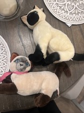 2 Siamese Cat Vintage Dakin  Aurora 1989 Blue Eyes Plush Cats