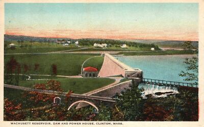 Wachusett Reservoir Dam And Power House Clinton Massachusetts Vintage Postcard