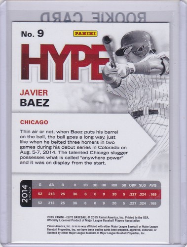 Tarjeta de novato Javier Baez 2015 Elite Hype Chicago Cubs foil béisbol radiocontrol - Imagen 2 de 2