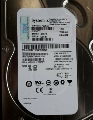 IBM/Seagate ST1000NM0001 9YZ264-039 49Y1939 49Y1930 1TB 7200RPM 6Gb SAS HDD +MwSt