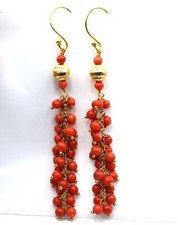 Orecchini oro 14 carati corallo italiano naturale liscio tondo corallo ramo m...