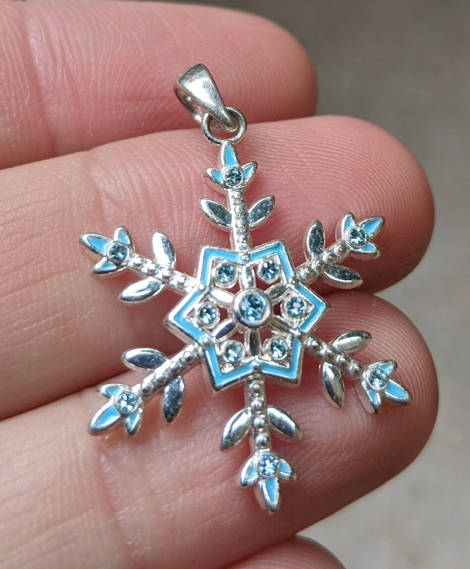 Pendentif pour collier JCM Disney flocon de neige gelé argent bleu