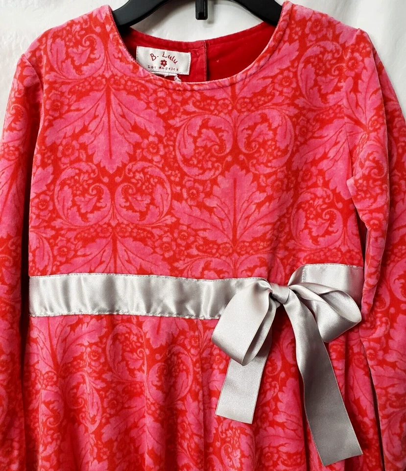 Vestido de Terciopelo Navidad Bebé Lulu 7 8 Papel Pintado Lazo Rosa Rojo Manga Larga De Colección Años 90 Foto 3 de 4