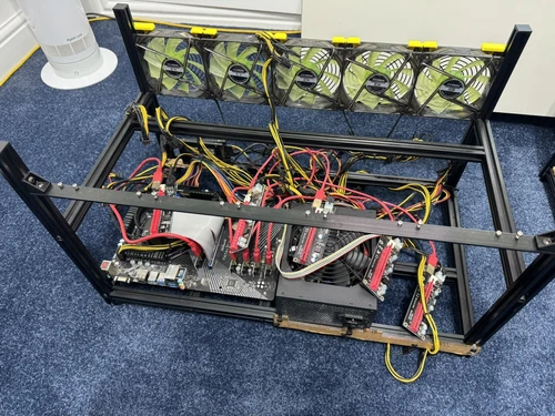 6 GPU Mining Rig Asrock B450 Gaming K AMD Ryzen 3 1200 4GB RAM Frame 2000w PSU