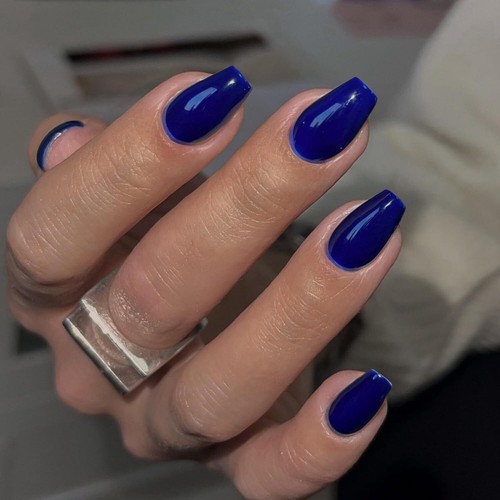 Medium Blue Coffin Press-On Nails, Handmade Acrylic False Nails for Women - Picture 3 of 8