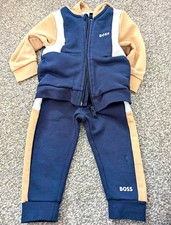 HUGO BOSS Baby 2pc Tracksuit Zip Hoodie & Joggers Logo Navy/Beige 12-18M