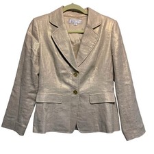 Tahari Arthur S Levine Blazer 8P Gold Metallic Linen Blend Two Button Jacket