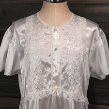Vtg Lily of France Midi Nightgown Womens L Embroidered Lace Faux Pearl Edwardian