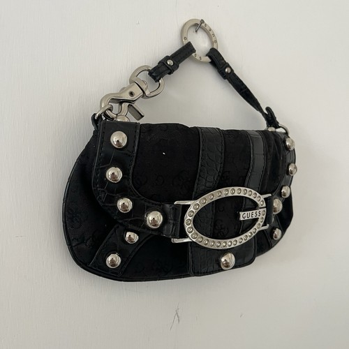 BORSA GUESS VINTAGE Y2K TASCHE SCHWARZ SWAROVSKI MONOGRAMM UND VEGANES LEDER - Bild 3 von 8