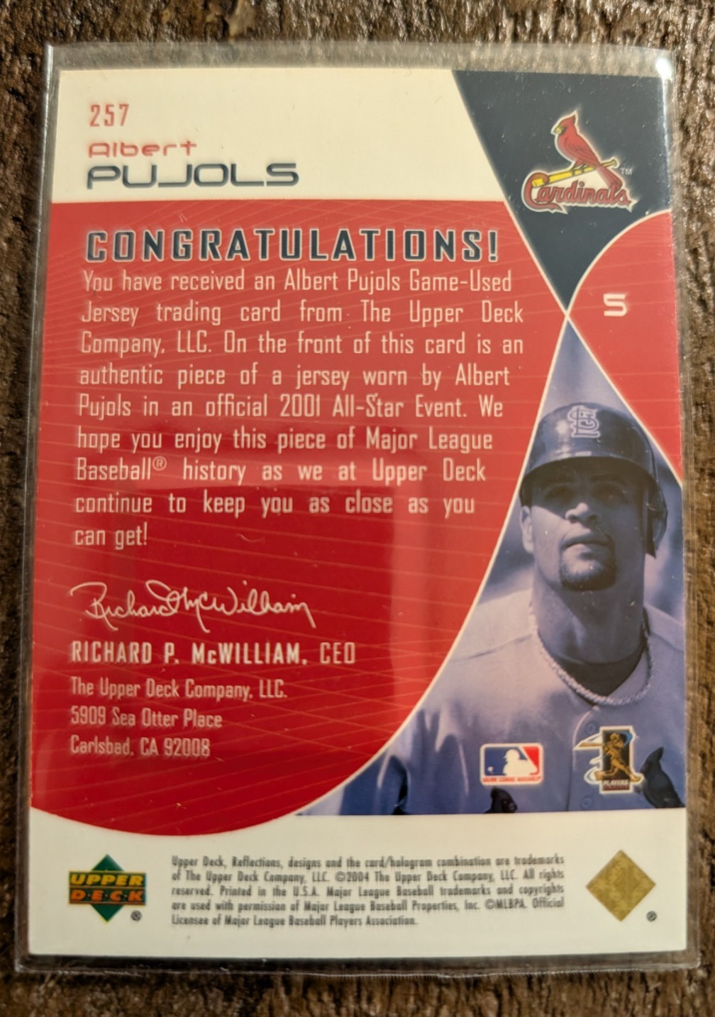 2004 Upper Deck Reflections Albert Pujols Game Used Jersey #77/100 view 2