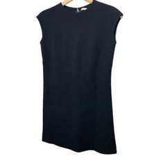 100% Zephyr Wool Dress Hong Kong Sz 10 VTG  LBD Black Knit Cap Sleeve