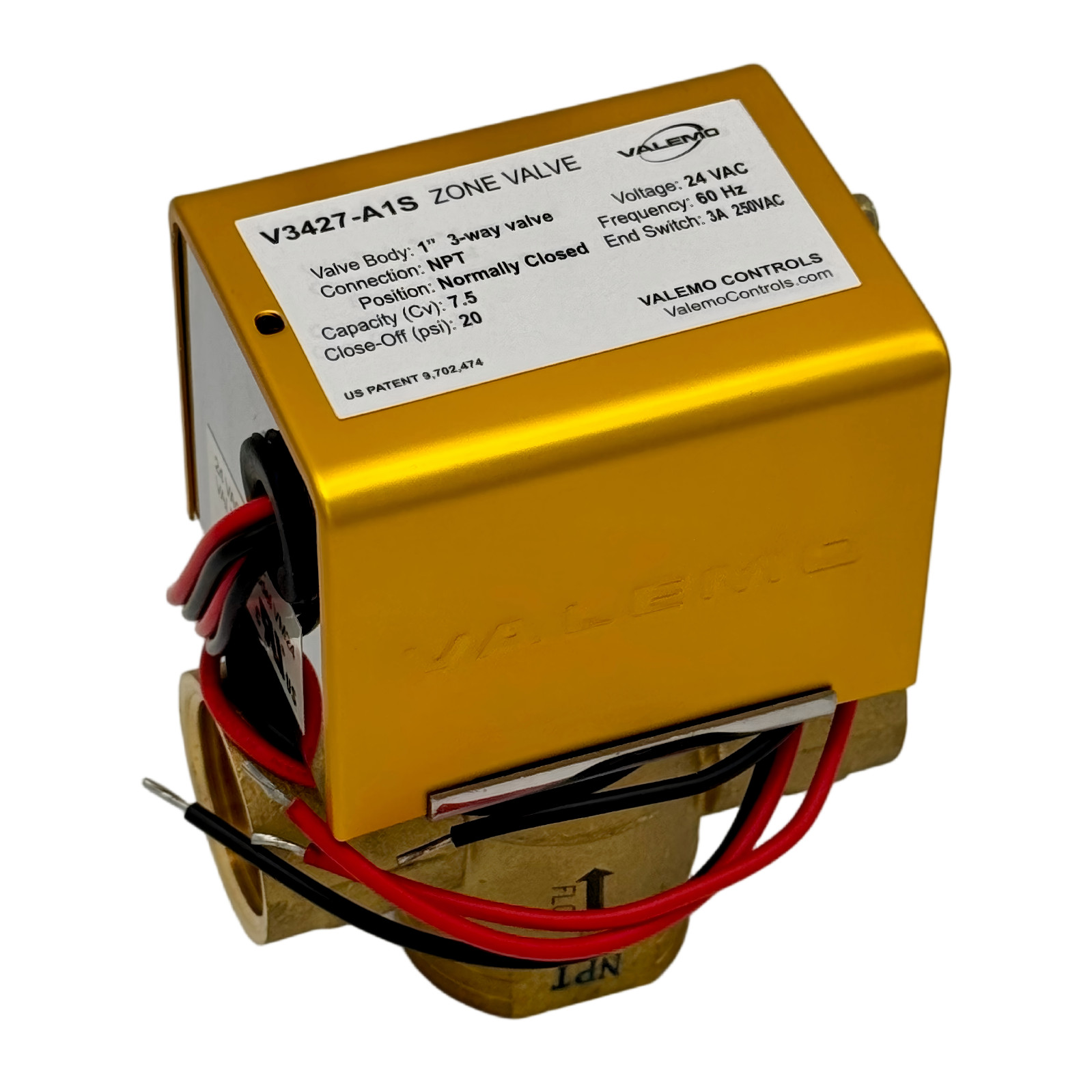 Valemo Motorized Zone Valves, 3-Way, 1/2"/3/4"/1", NPT, 24 V