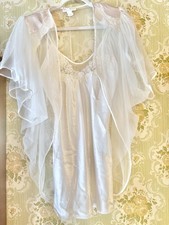 Vintage Val Mode Bridal Lingerie Set White Lace Slip  Sheer Robe Pearl Rosette
