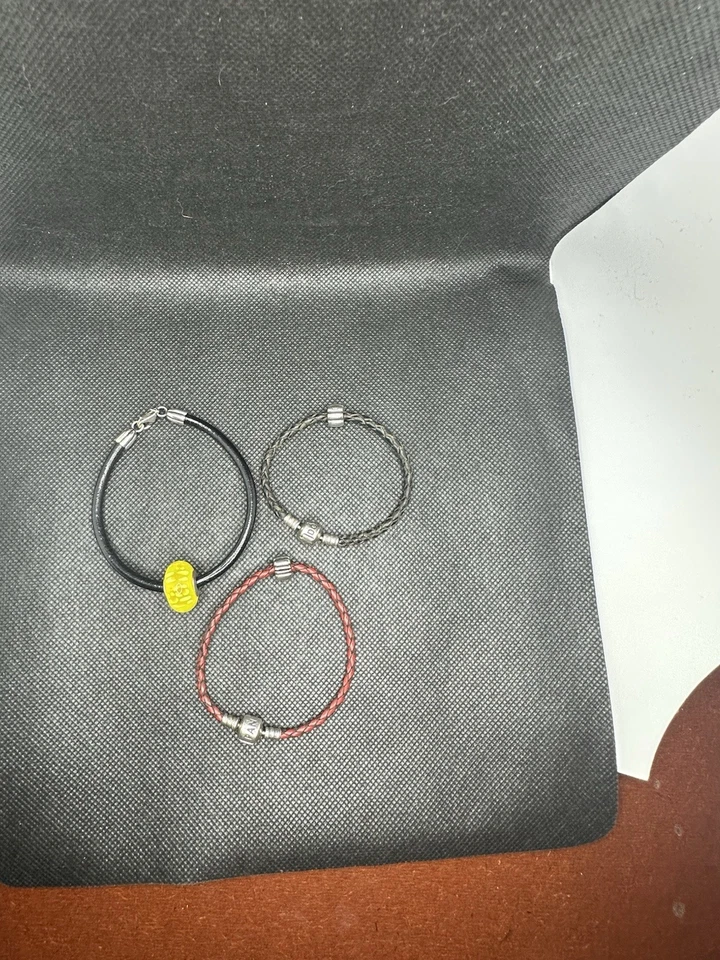 Pandora 925 пробы большой желтый цветочный Murano подвеска кожаный браслет 8» + 2-7» - Изображение 2 из 4