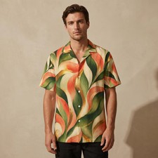 Mens Abstract Tropical Leaf Print Hawaiian Shirt
