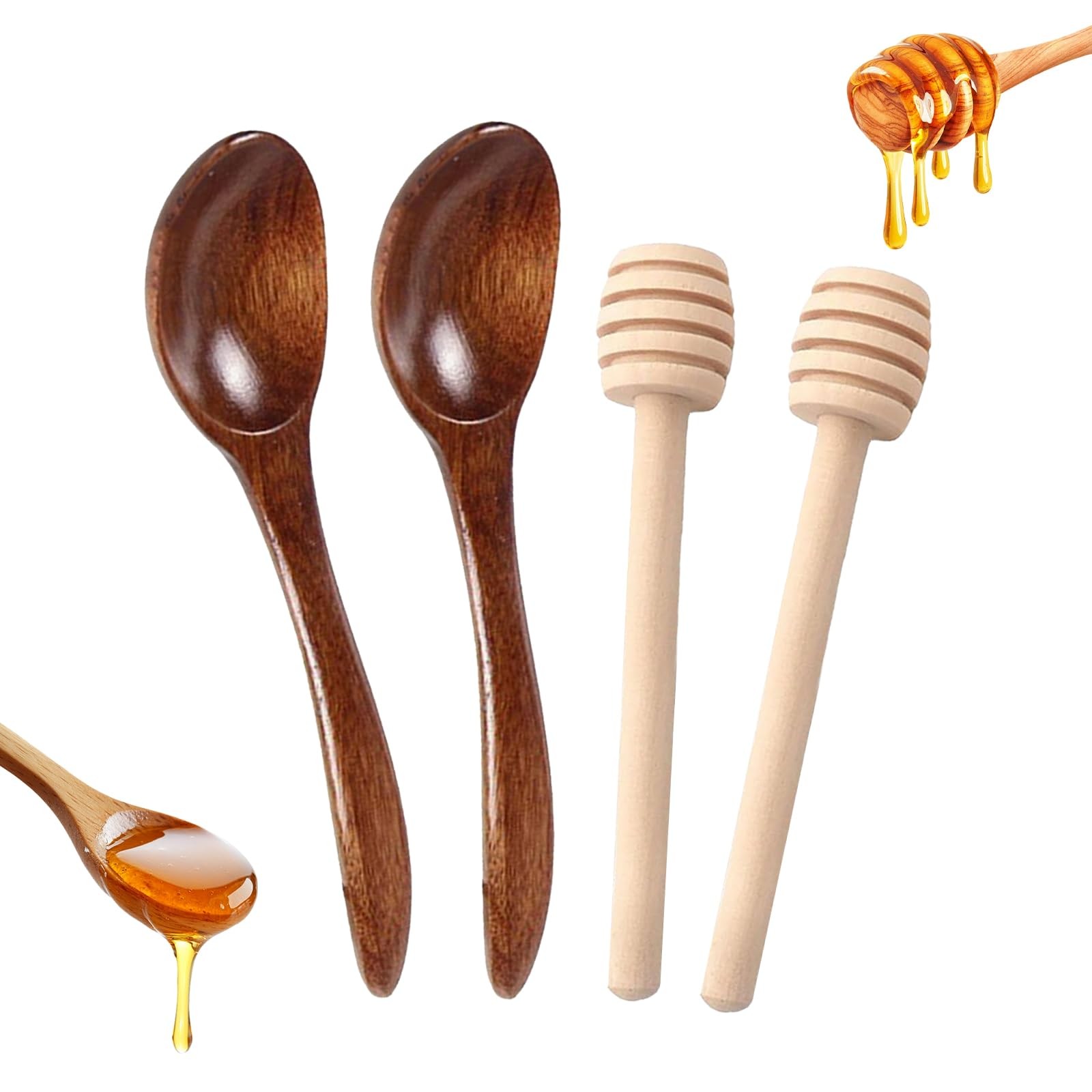 4 Pcs Honey Spoons Wooden,WoodenHoney Dipper is Easy to Clean and...