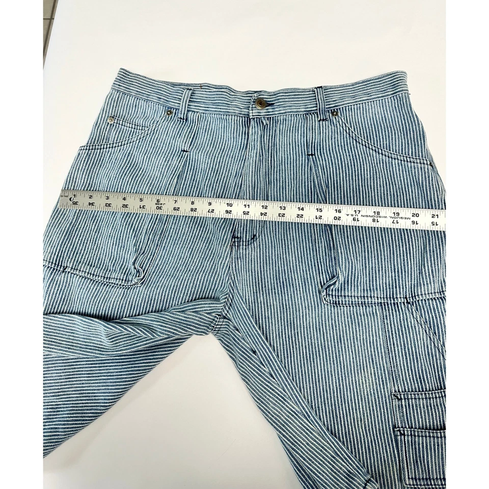 Pantalones Cortos de Jean Carpintero Vintage Años 90 Y2K Rayas Para Hombre Talla 38 Azul Blanco Rayas Foto 4 de 4