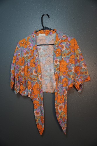 Camicia donna Love Notes arancione multicolore floreale crop con bottoni taglia media