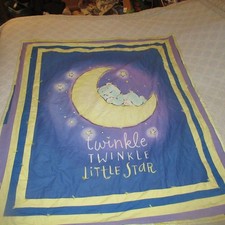 Vtg Twinkle Little Star Care bears Quilt Toddler 46x54 Blue Yellow Celestial