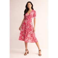 Boden Kassidy Jersey Midi Dress Red Floral Wrap Style Women US 8R