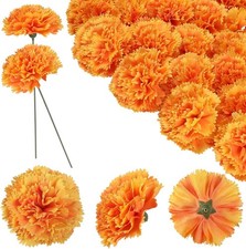 24pcs Artificial Silk Carnation Flower Heads W/ Stem,Orange Yellow