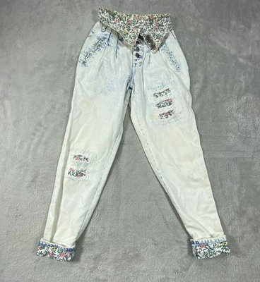 #ad #ad VTG Stefano World Wide Jeans Women 2 Acid Wash Blue Floral Distressed High Waist $29.99
