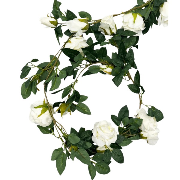 KüNstliche Rosengirlande Weiß Ca. 180 Cm Blumen Hochzeit Deko Gesteck Gestecke-image