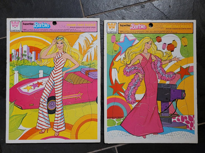 Vintage 1977 WPC Superstar Barbie Cardboard Frame Tray Puzzle Lot of 2