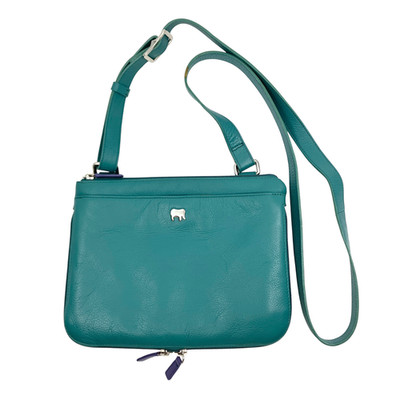 Mywalit Teal Pebbled Leather Expandable Crossbody Bag