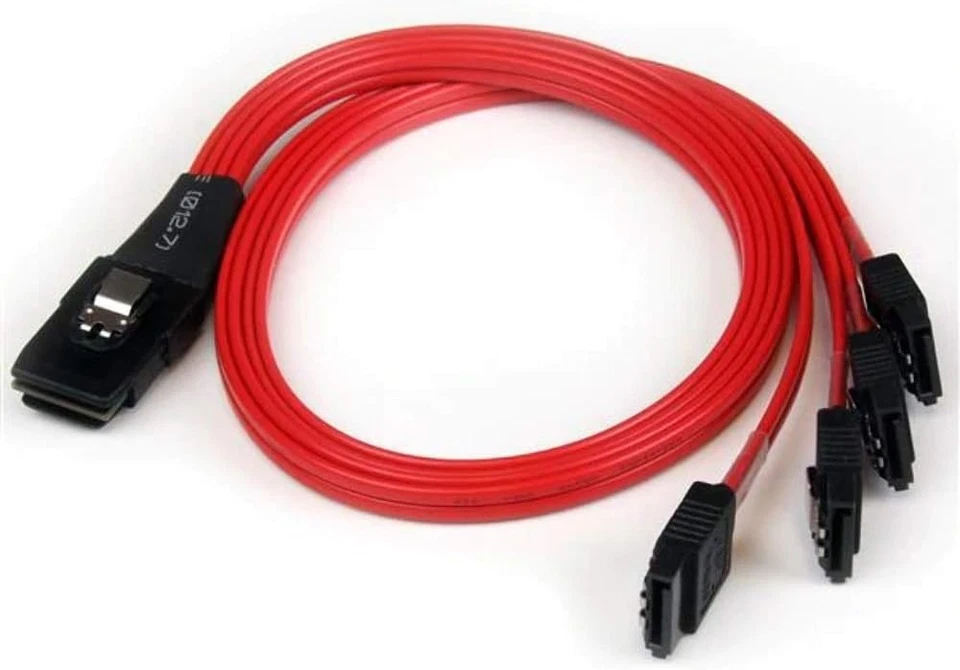 Red Mini SAS to SATA 4x Data Cable (50cm) - Latching Connectors for Stability - Image 2 of 3